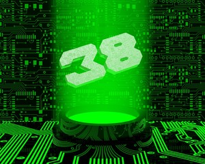 futuristic 3d number 38 in green hologram light beam