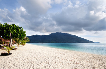 In front of view beach, forest in the mountain, included sea, sand and sky
