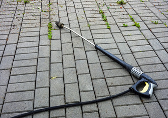 concrete pavement and high-pressure water cleaner