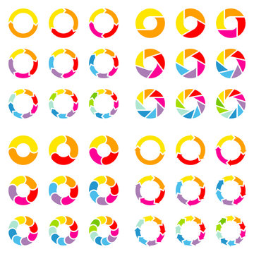 Square Set Pie Charts Arrows Color