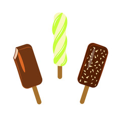Set of Popsicles with berries and fruits isolated ob white background. Top view ice-cream vector illustration eps 10