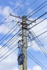 Power line post with multiple wires