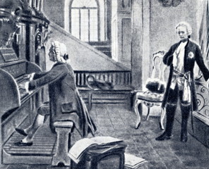 Fototapeta na wymiar Johann Sebastian Bach at the organ of Court and Garrison Church Potsdam