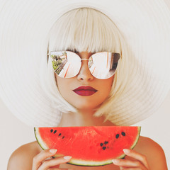 Beautiful lady with watermelon