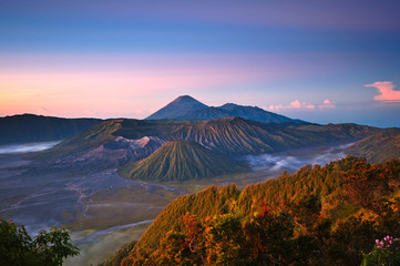Fototapeta na wymiar Indonesia, East Java, beautiful scenery at Mount Bromo Tengger Semeru National Park during sunrise.