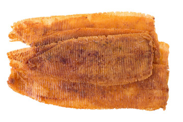 spicy crispy squid isolated white background, squid mashed crispy snack and spicy souvenirs from the sea