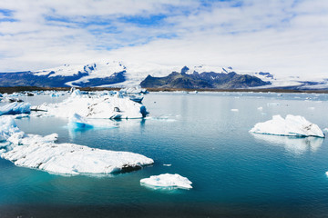 View of icebergs in glacier lagoon, Iceland.