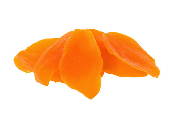 Dried mango fruit slices isolated on white background