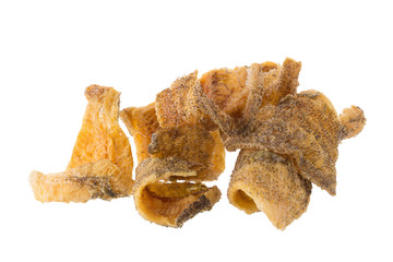 Fried Trichogaster pectoralis cut in slice fry for crispy, fish thai food isolated on white background