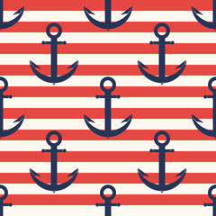 Marine pattern. Anchor, navy seamless pattern with stripes