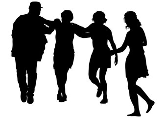 Men and women are dancing Irish dances on a white background