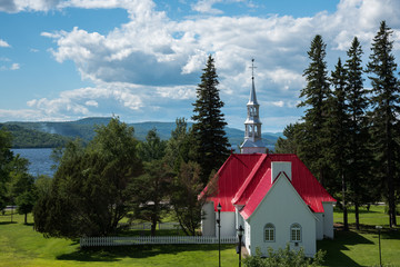 St. Bernard Chapel with view to the lake. Mont-Tremblant - Canada - 165834871