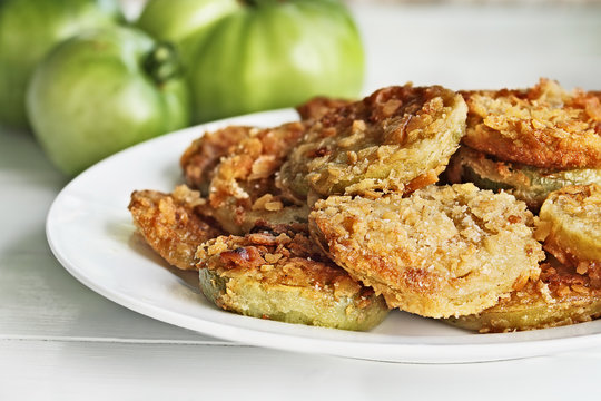 Plate of Golden Fried Green Tomatoes
