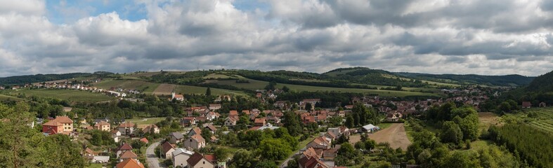 Large panorama of the village "Dolni Loucky" in the Czech Republic. Small village. A view of the Czech landscape.