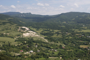 View from a height to village in Imereti area Caucasus mountains in Georgia