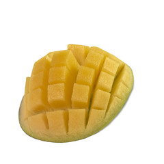 Cut a piece of juicy ripe mango cubes