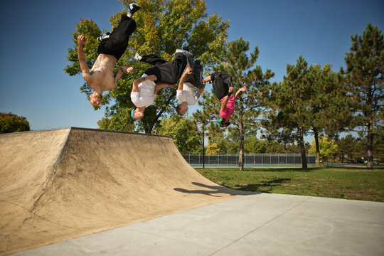 Young men freerunning