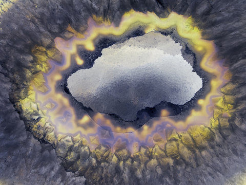 closeup macro of the cross section of a geode and internal crystalline structure