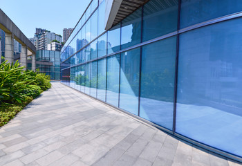 Glass curtain wall of modern office building