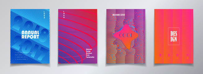 Brochure cover template set. Vector Magazine cover layout. Minimalist style. Modern graphic design, halftone gradient, dynamic shapes background.