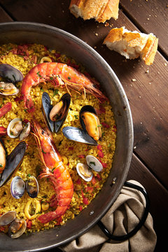 Typical Spanish paella meal