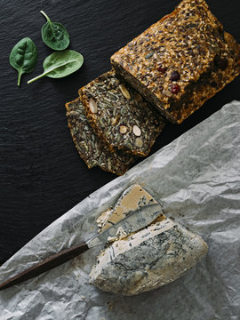 Paleo bread and very old blue cheese