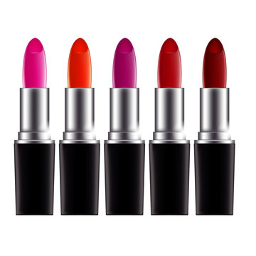 Isolated Set of lipsticks. Realistic vector illustration 3d on white background