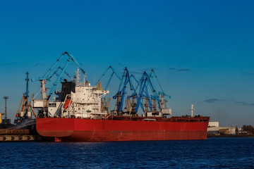 Red cargo ship