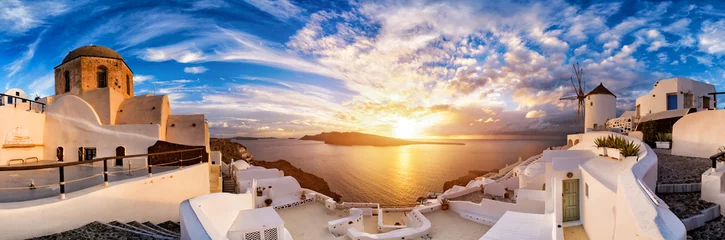 Poster Zonsondergang op Oia, Santorini. Griekenland © luchschenF