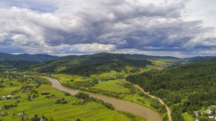 Obraz premium aerial view agriculture field summer day. Summer day landscape.