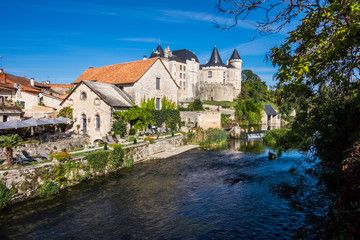 Fototapeta na wymiar Riverside beautiful Chateau in Verteuil, Charente, France