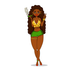 Rastafarian sexy girl. Pretty woman with cannabis on a white background.