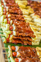 Barbecue pork fillet and vegetables Thai style.
