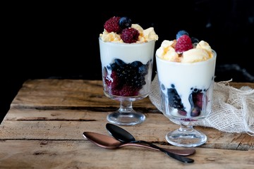 Delicious dessert with yogurt and berries
