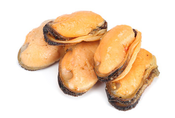 marinated mussels isolated on white background