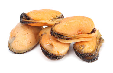 marinated mussels isolated on white background