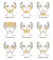 Types of Gold Gel Patch. Anti Wrinkle Patch. Vector Illustration.