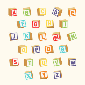 Alphabet. Colorful toy blocks, font for children education