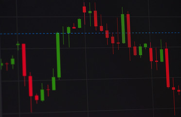 Concept of business and investments in stock market. Up-graded graphics on screen. Horizontal studio shot.