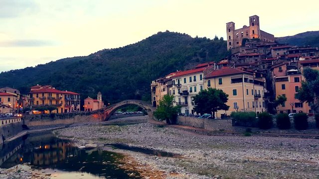View of Dolceacqua By Night (Imperia, Liguria, Italy), A Typical Medieval Village in the Ligurian Hinterland - 4K Video
