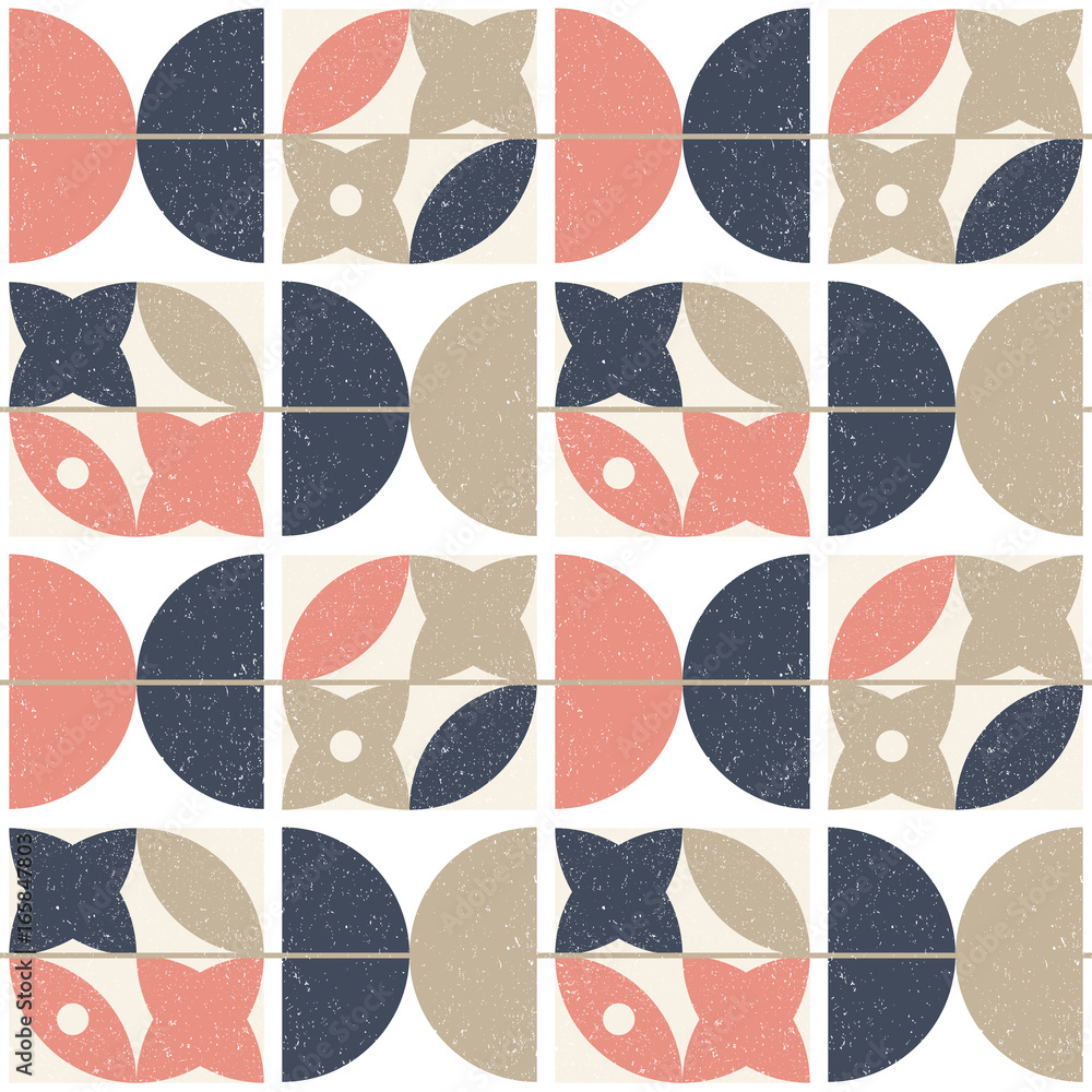 Aufkleber Modern vector abstract seamless geometric pattern with semi circles and circles in retro scandinavian style