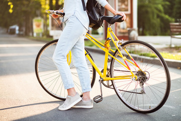 Lovely woman woman with a bicycle