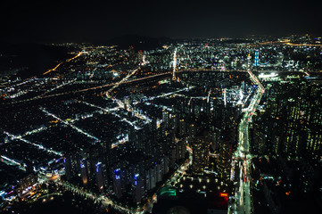 Cityscape night view of residence, building and office. Seoul, South Korea.