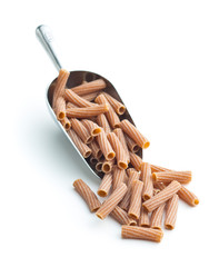 Dried rigatoni pasta.