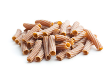 Dried rigatoni pasta.