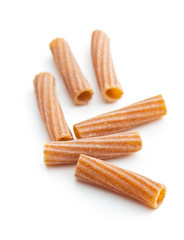 Dried rigatoni pasta.