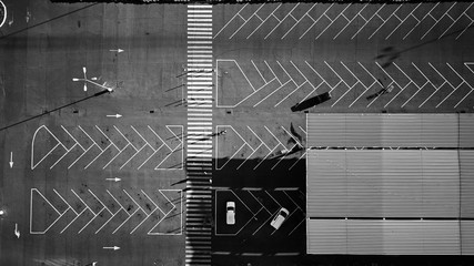 Black and white top view photo of parking