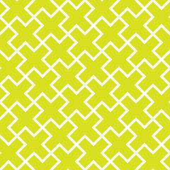 Abstract seamless pattern background. Mosaic of green geometric crosses with white outline. Vector illustration.