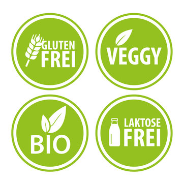 Vektor Symbole Vegan, Glutenfrei, Laktosefrei und Bio