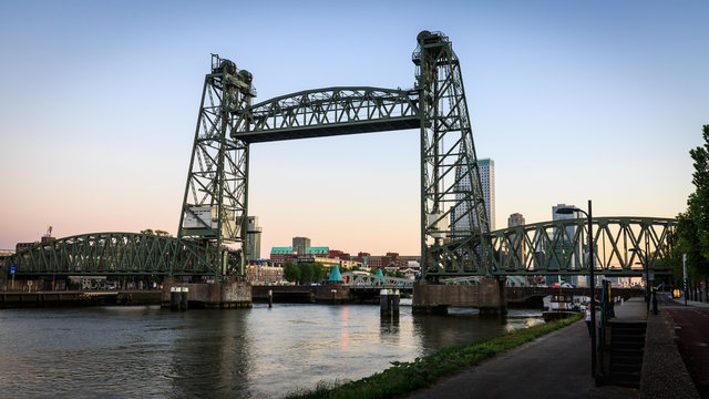 De Hef Bridge at sunset in Rotterdam in Netherlands